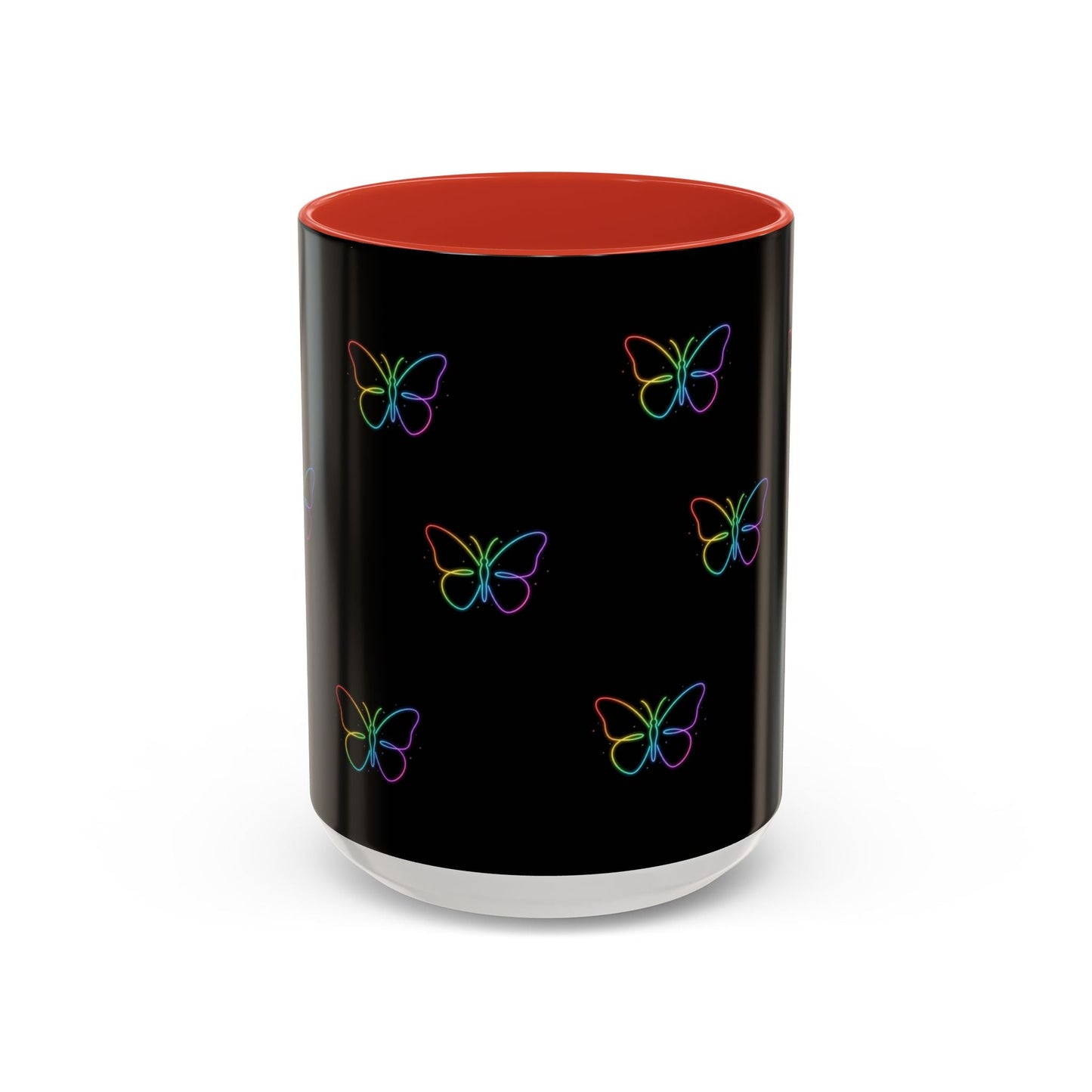 Rainbow Neon Butterfly Mug | Black Accent Coffee Mug Printify