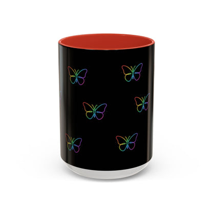 Rainbow Neon Butterfly Mug | Black Accent Coffee Mug Printify