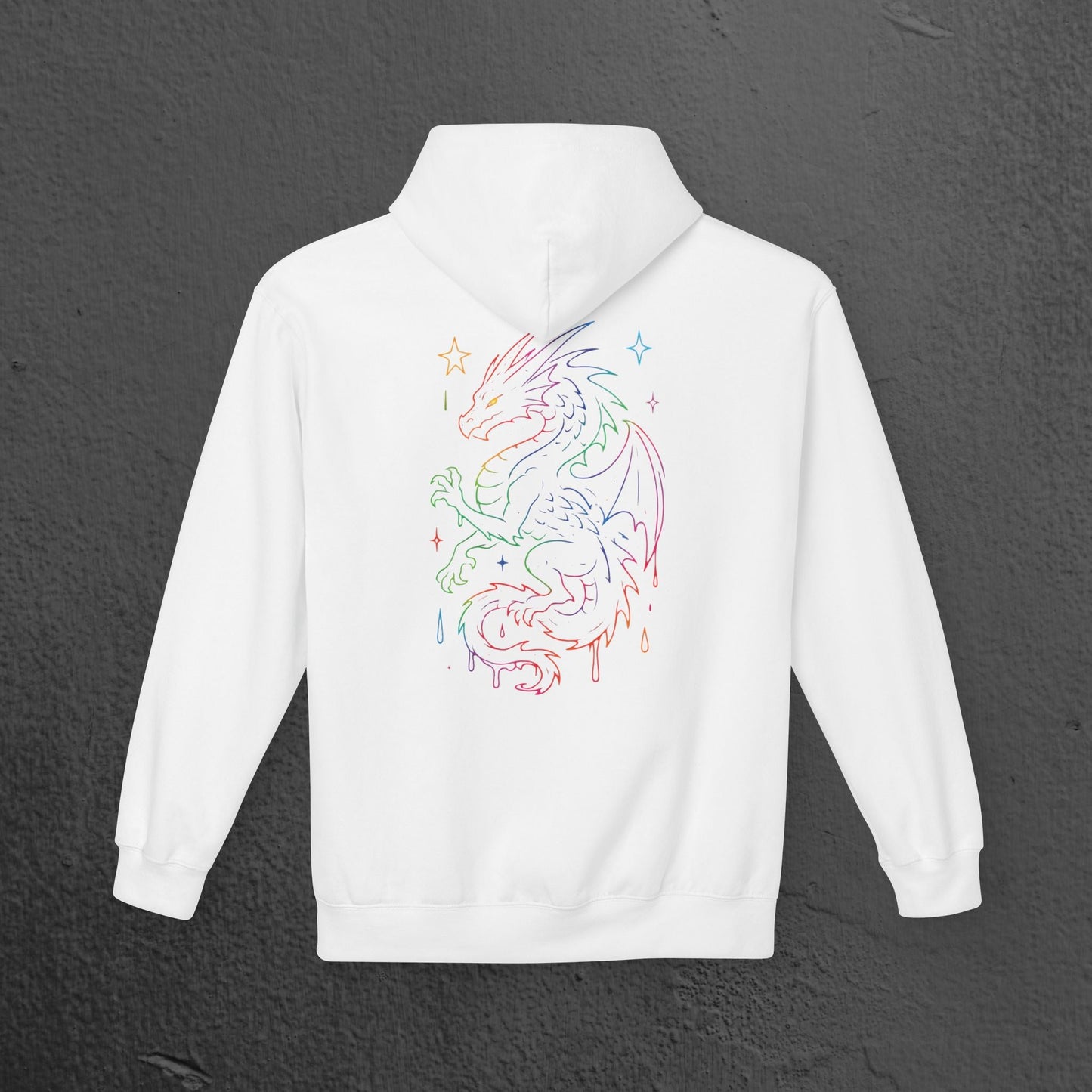 Neon Line Art, Rainbow Dragon Hoodie Printify
