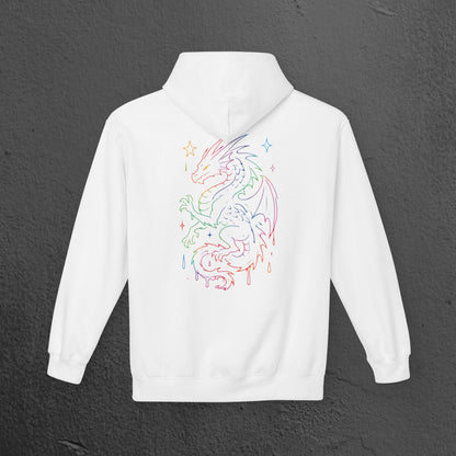 Neon Line Art, Rainbow Dragon Hoodie Printify