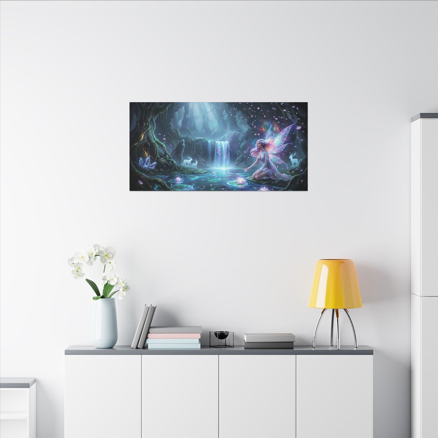 Moonlit Fairy Waterfall Canvas | Stretched Matte Wall Art Printify