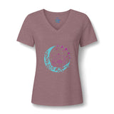 Crescent Moon & Lotus Graphic V-Neck Tee
