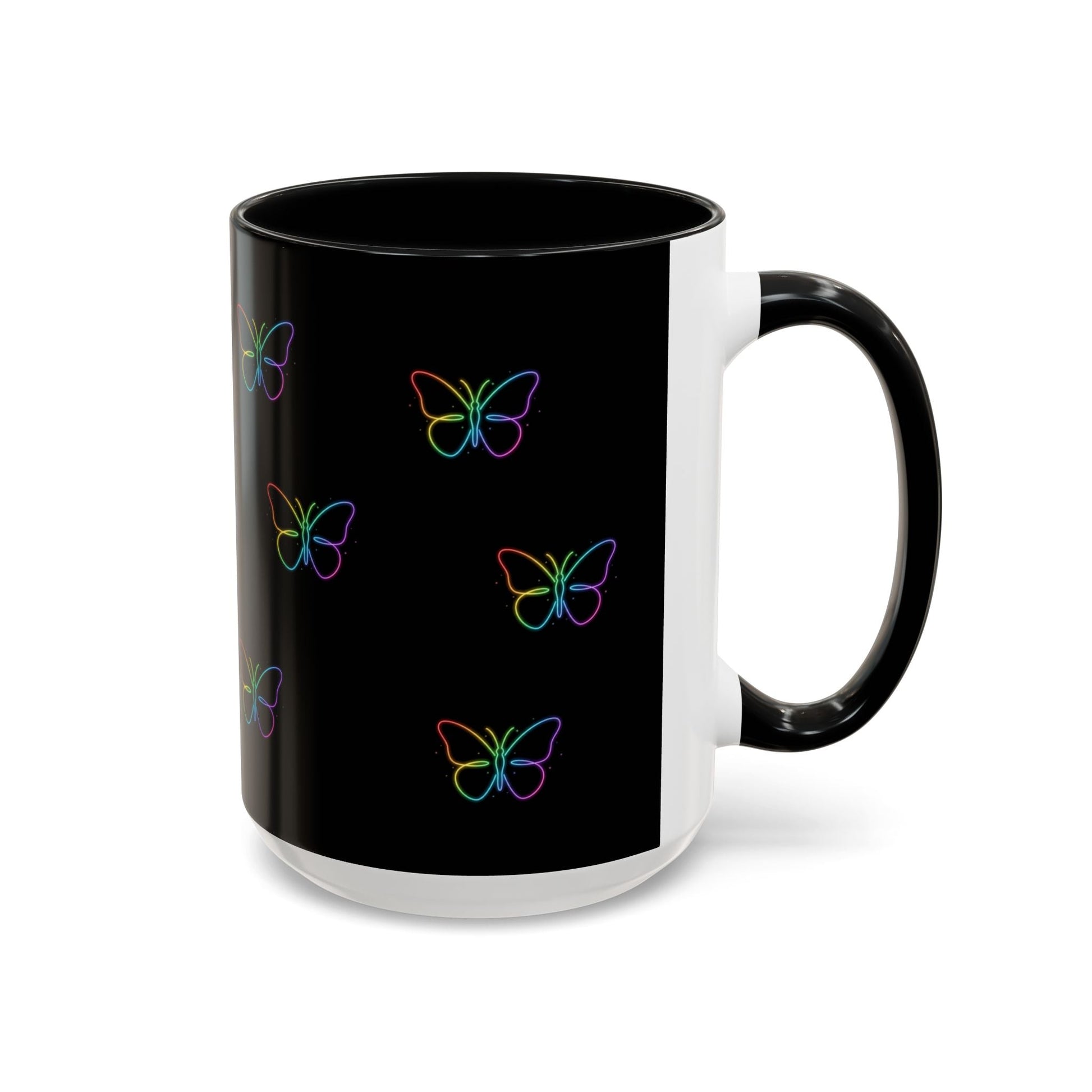 Rainbow Neon Butterfly Mug | Black Accent Coffee Mug Printify