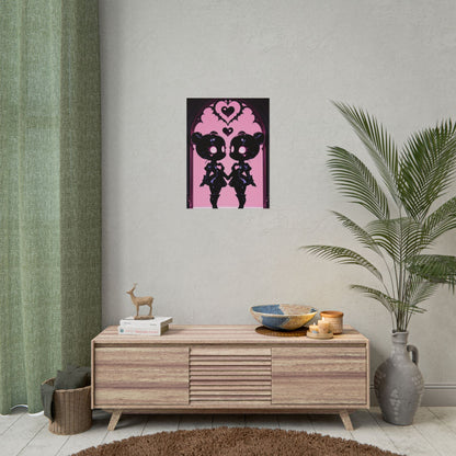 Rolled Poster, Gothic Kawaii Twin Dolls Pink Heart Art Print Printify