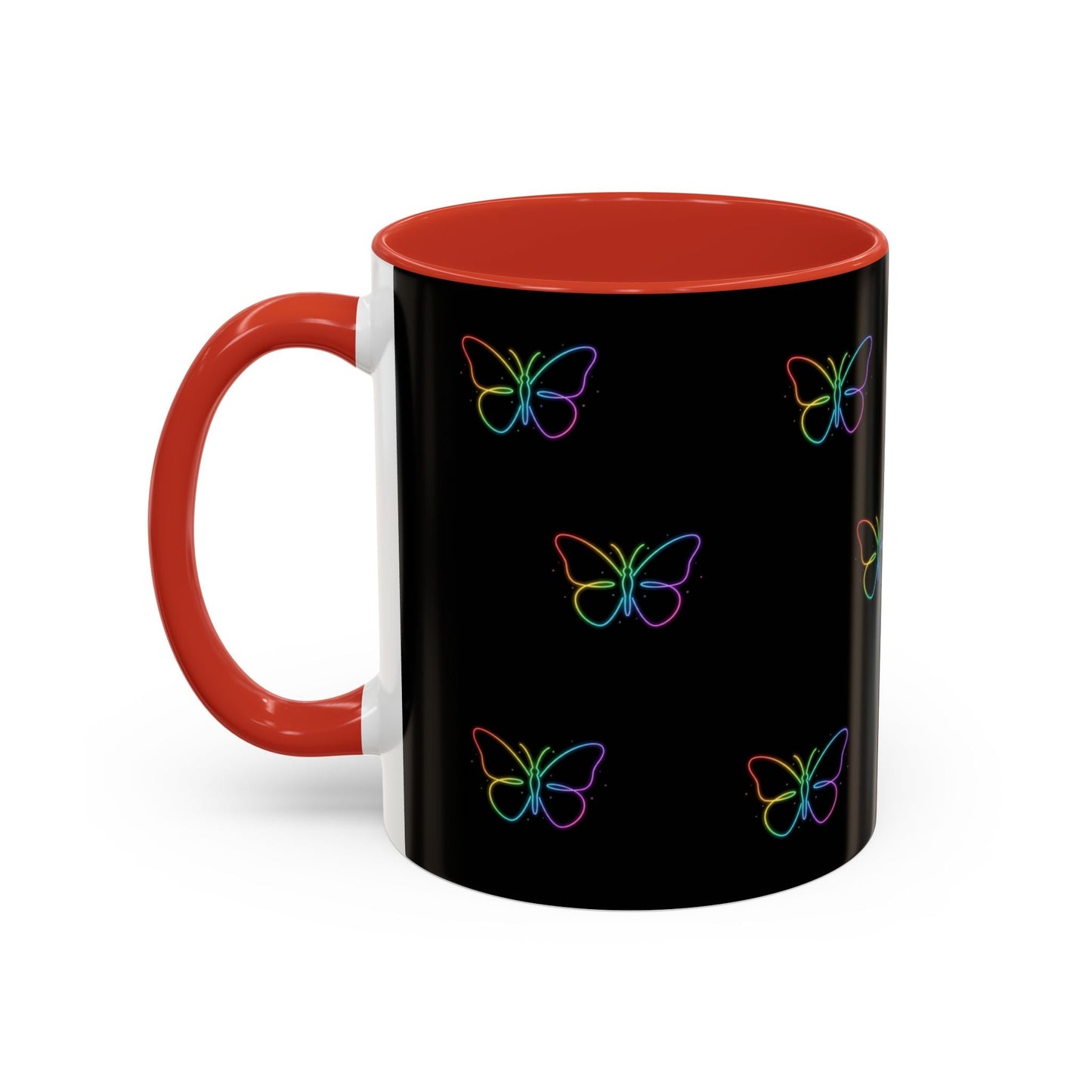 Rainbow Neon Butterfly Mug | Black Accent Coffee Mug Printify