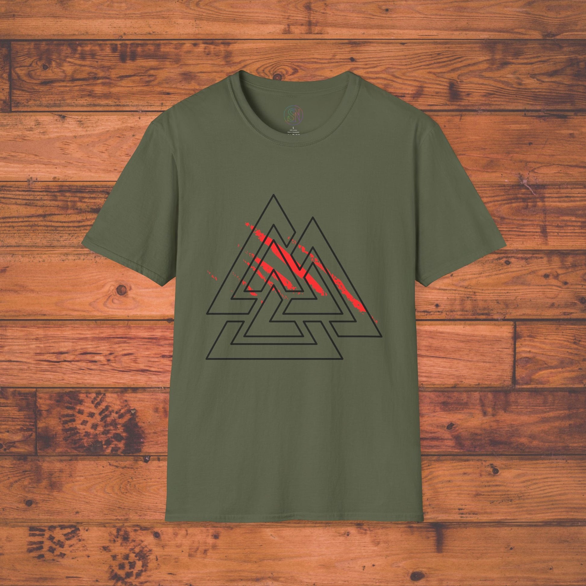 Valknut Rune T-Shirt, Distressed Norse Symbol Tee Printify