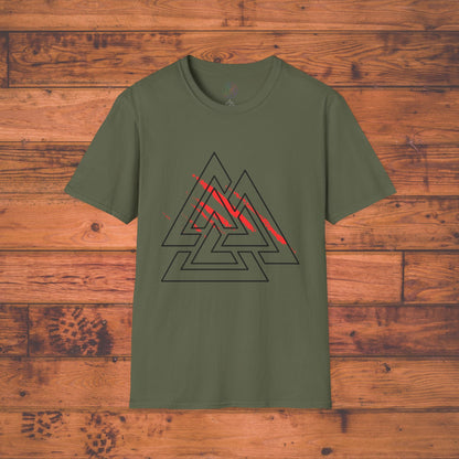 Valknut Rune T-Shirt, Distressed Norse Symbol Tee Printify
