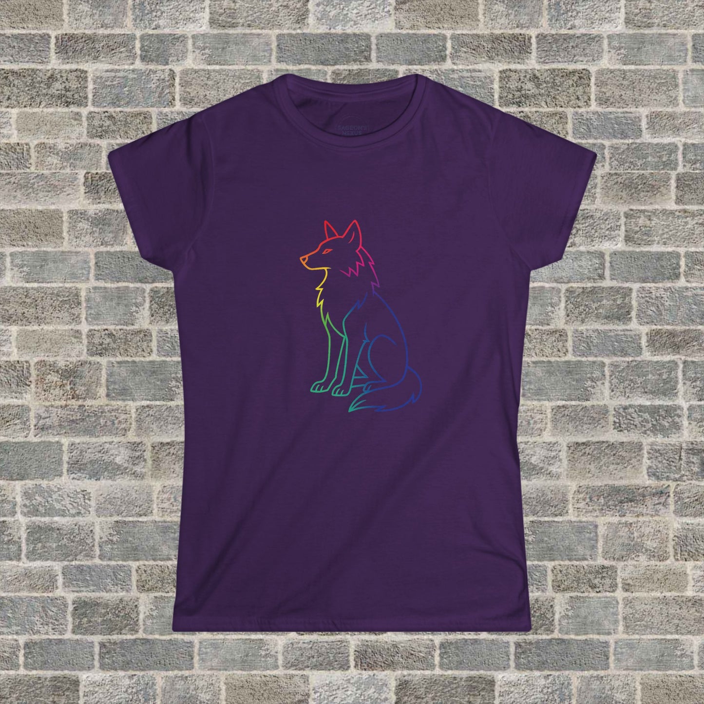 Rainbow Line Art Wolf T-Shirt
