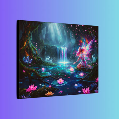 Moonlit Fairy Waterfall Matte Canvas Wall Art Printify