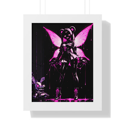 Framed Poster, Neon Pink Fairy Girl Art Print, Dark Vaporwave Wall Decor Printify