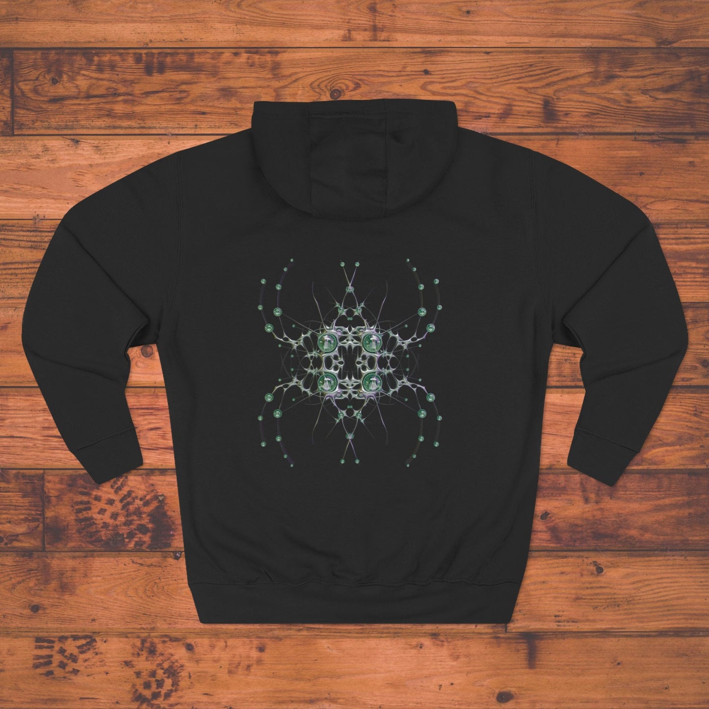 Kaleidoscope Geometric Hoodie, Symmetrical Green Mandala Back Print Printify