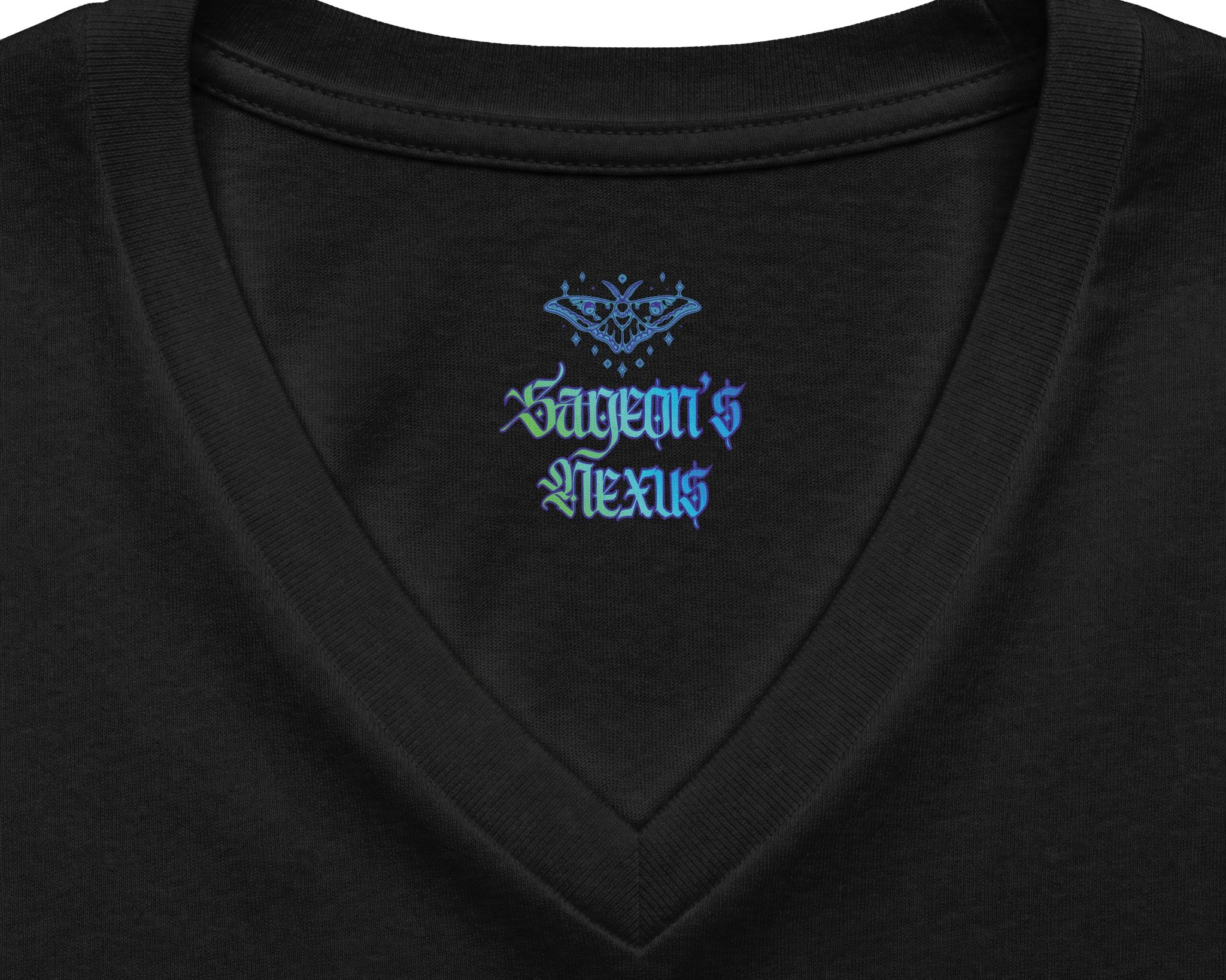 Crescent Moon & Lotus Graphic V-Neck Tee