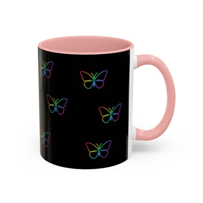 Rainbow Neon Butterfly Mug | Black Accent Coffee Mug Printify