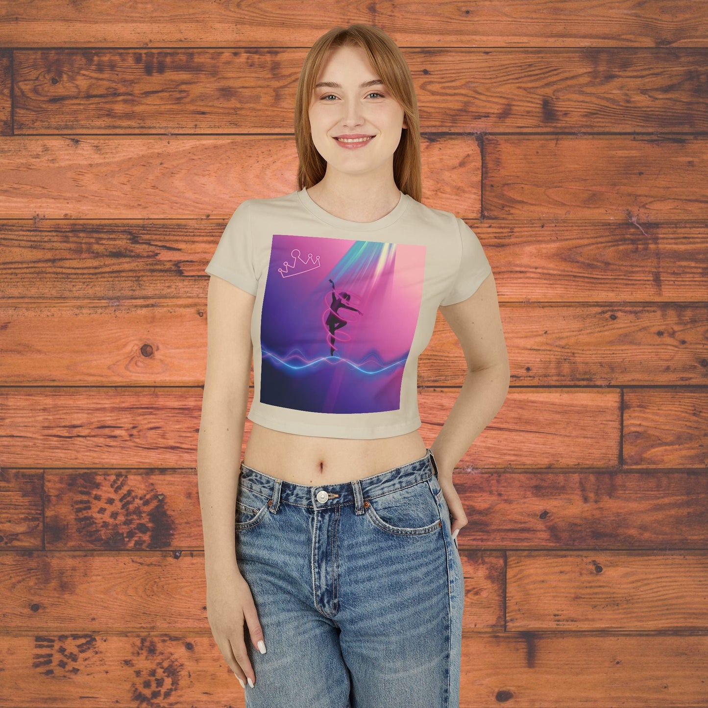 Neon Aerialist Dancer Crop Tee | Pink Purple Vaporwave Printify