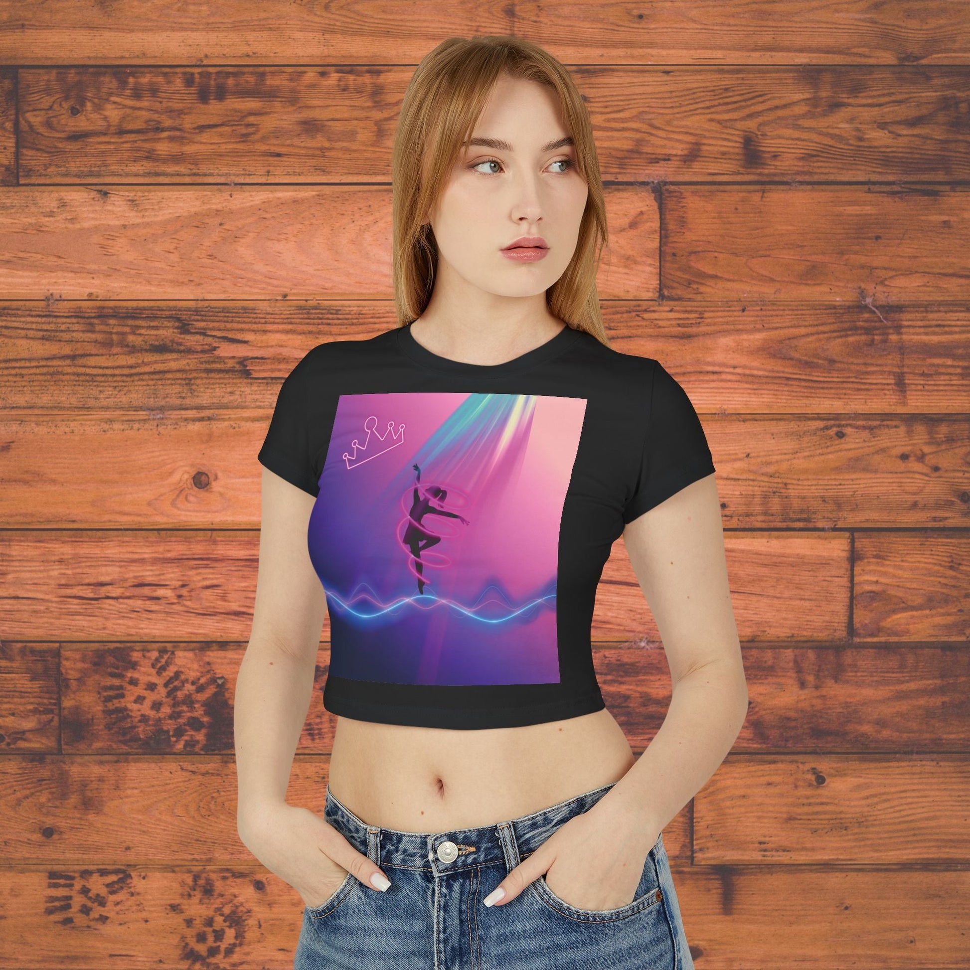 Neon Aerialist Dancer Crop Tee | Pink Purple Vaporwave Printify