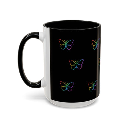 Rainbow Neon Butterfly Mug | Black Accent Coffee Mug Printify