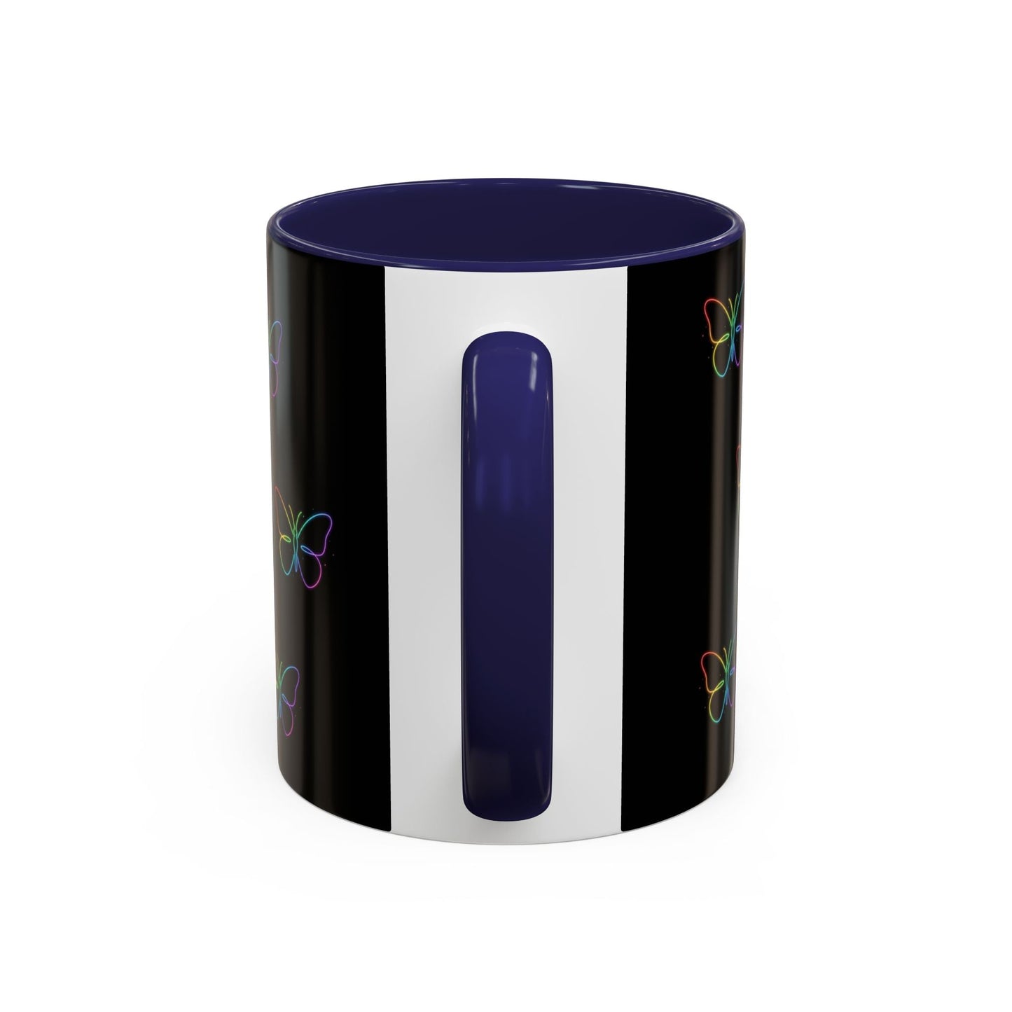 Rainbow Neon Butterfly Mug | Black Accent Coffee Mug Printify
