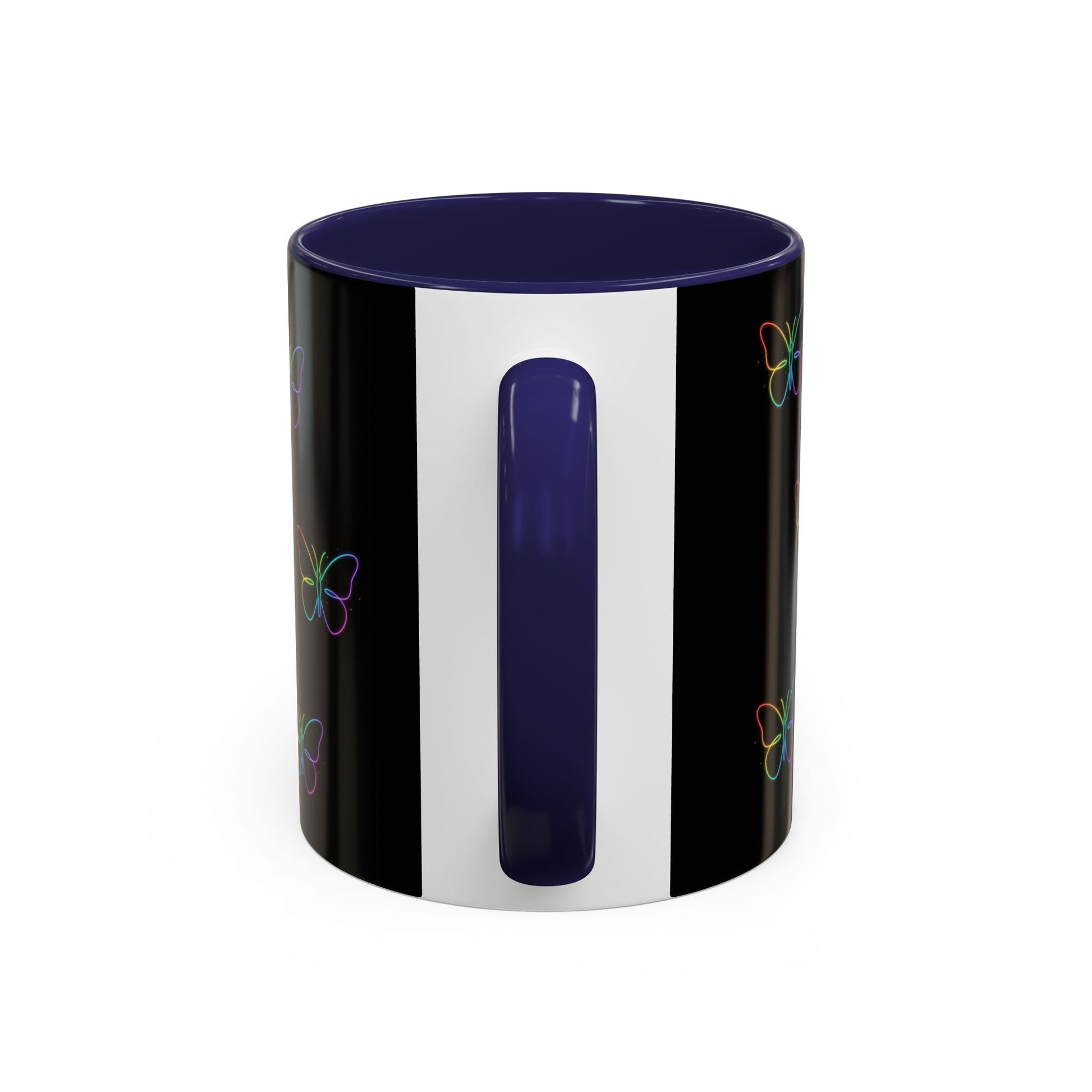 Rainbow Neon Butterfly Mug | Black Accent Coffee Mug Printify
