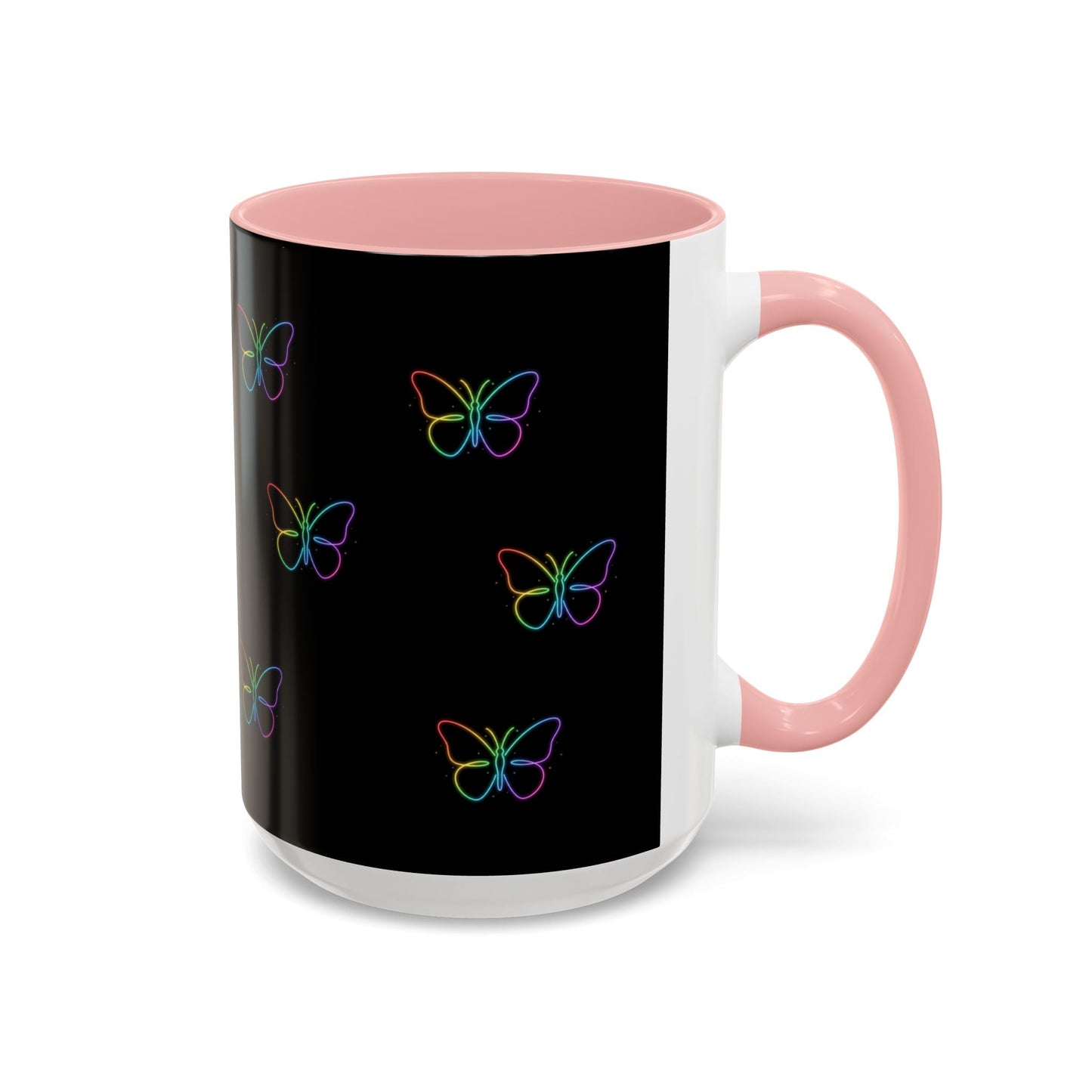 Rainbow Neon Butterfly Mug | Black Accent Coffee Mug Printify