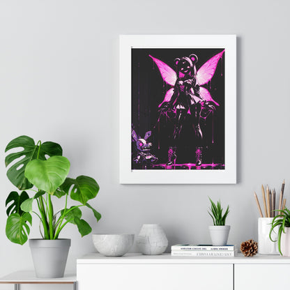 Framed Poster, Neon Pink Fairy Girl Art Print, Dark Vaporwave Wall Decor Printify