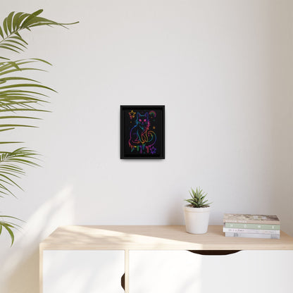 Neon Rainbow Cat Matte Canvas Framed | Dripping Stars Wall Art Printify