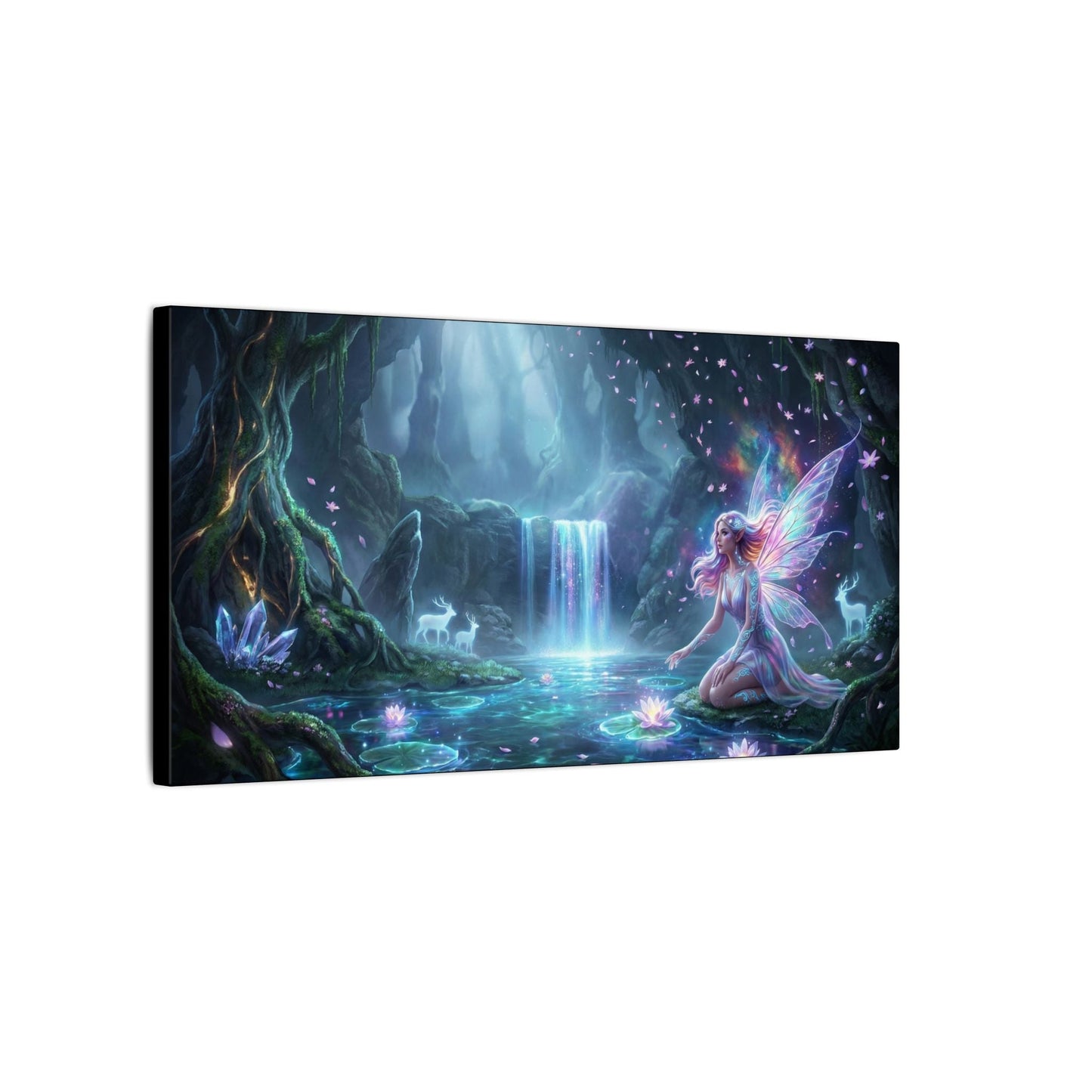 Moonlit Fairy Waterfall Canvas | Stretched Matte Wall Art Printify