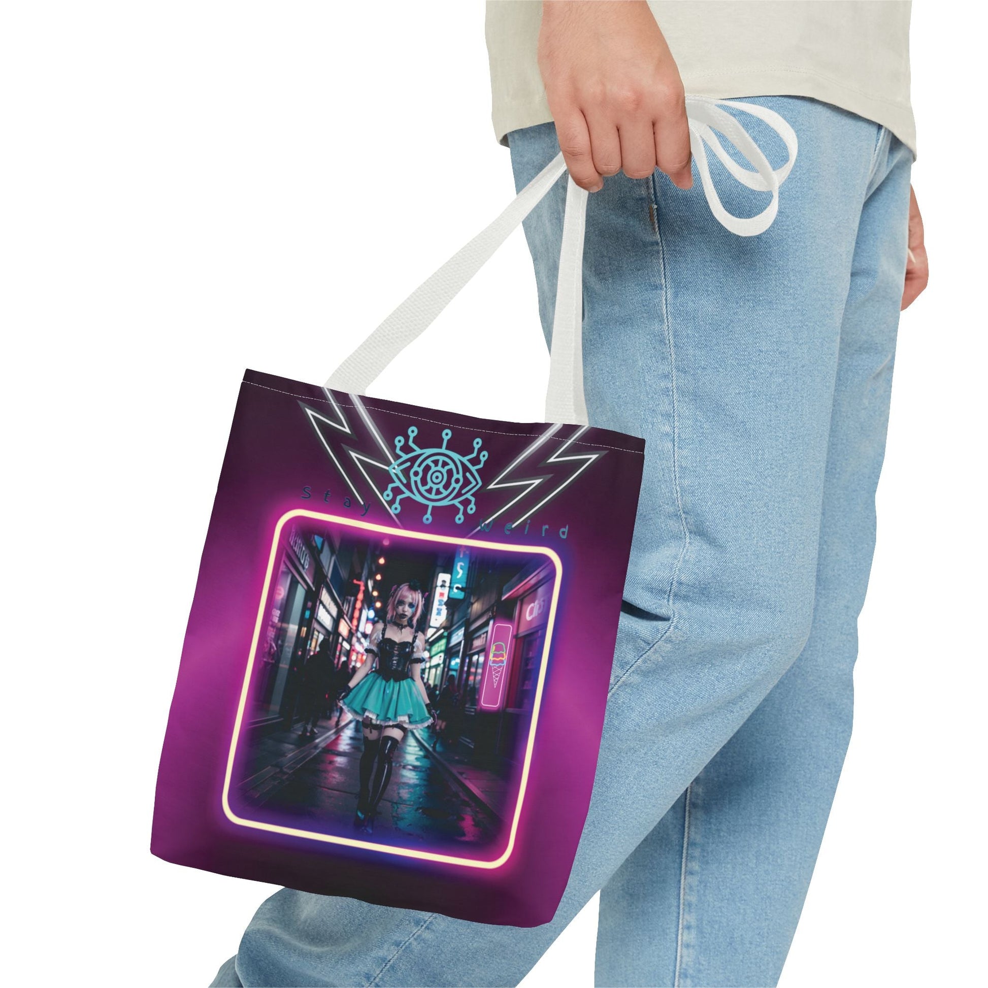 Neon Cyberpunk Girl Tote Bag Printify