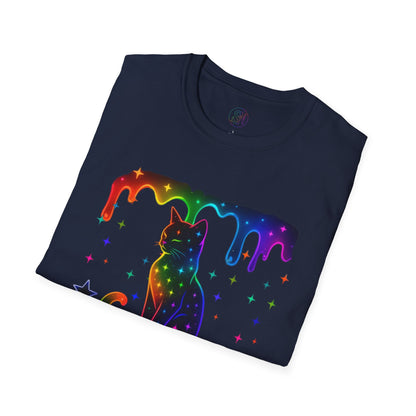 Neon Paint Kitty, Stars & Dripping Rainbow T-Shirt Printify