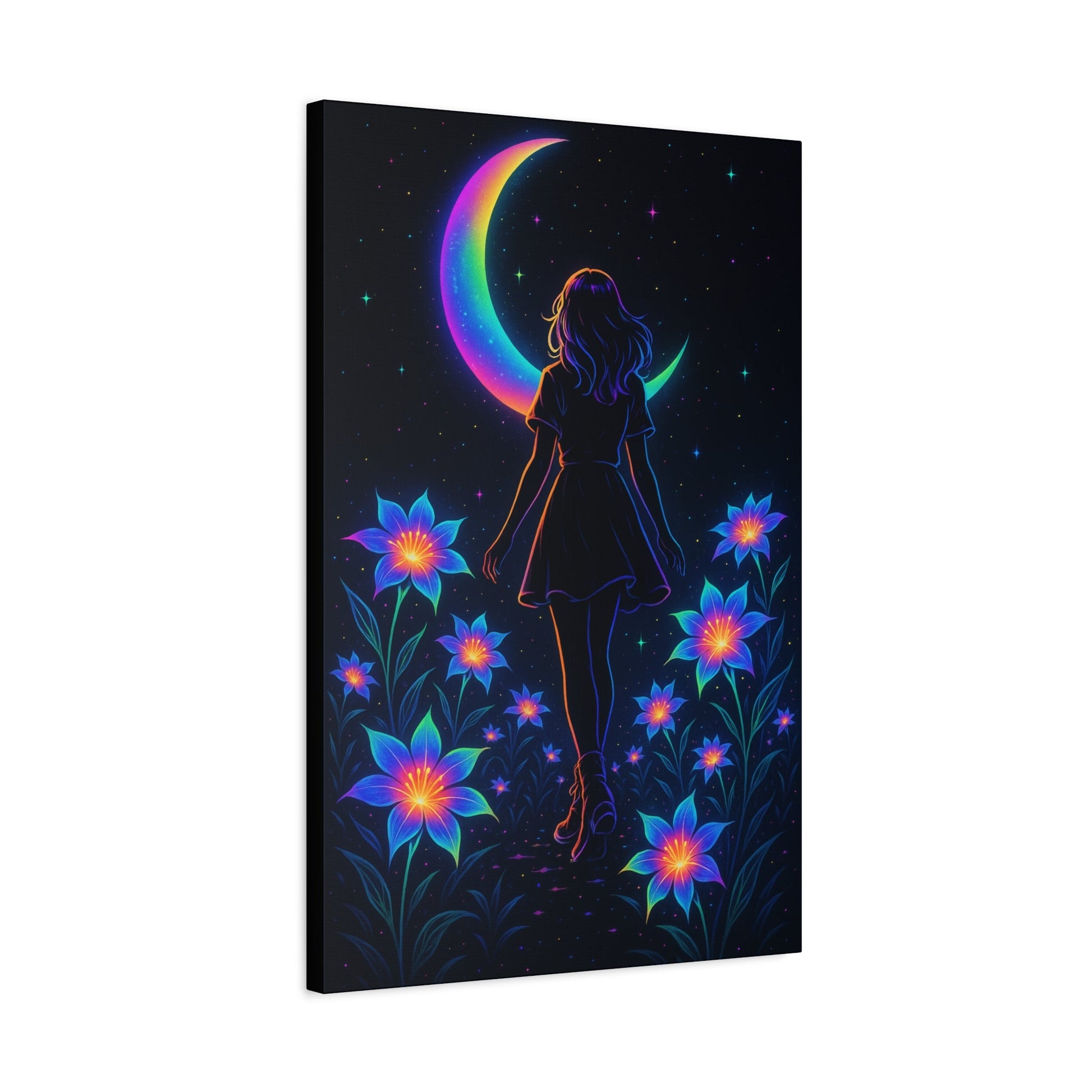 Neon Moon Girl Canvas Printify