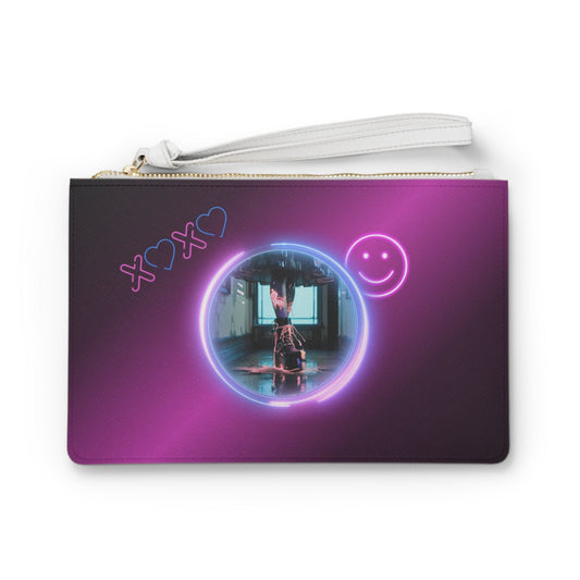 Neon Smiley & Sweet Script Clutch Bag | Retro Pink Purple Aesthetic Printify