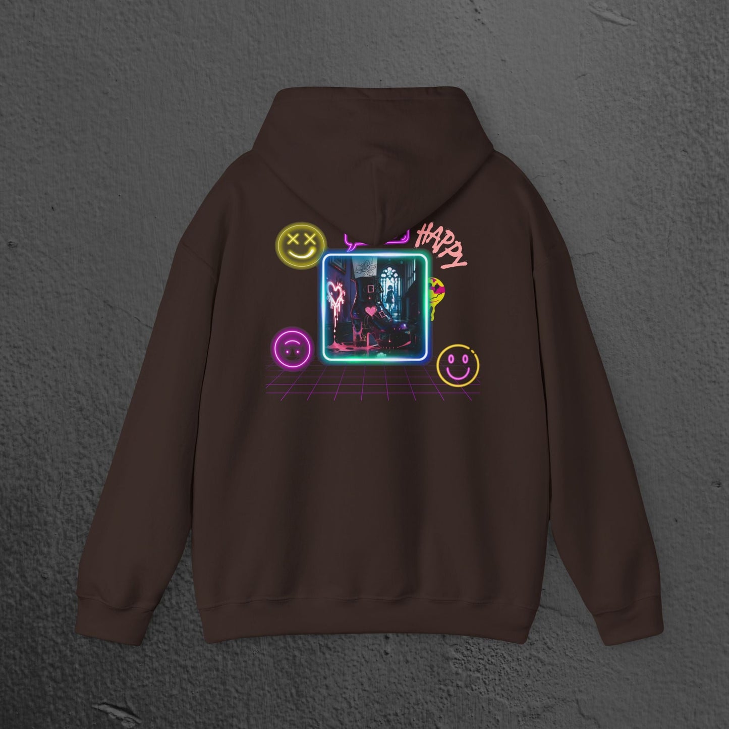 Neon Smiley Face Collage Hoodie Printify