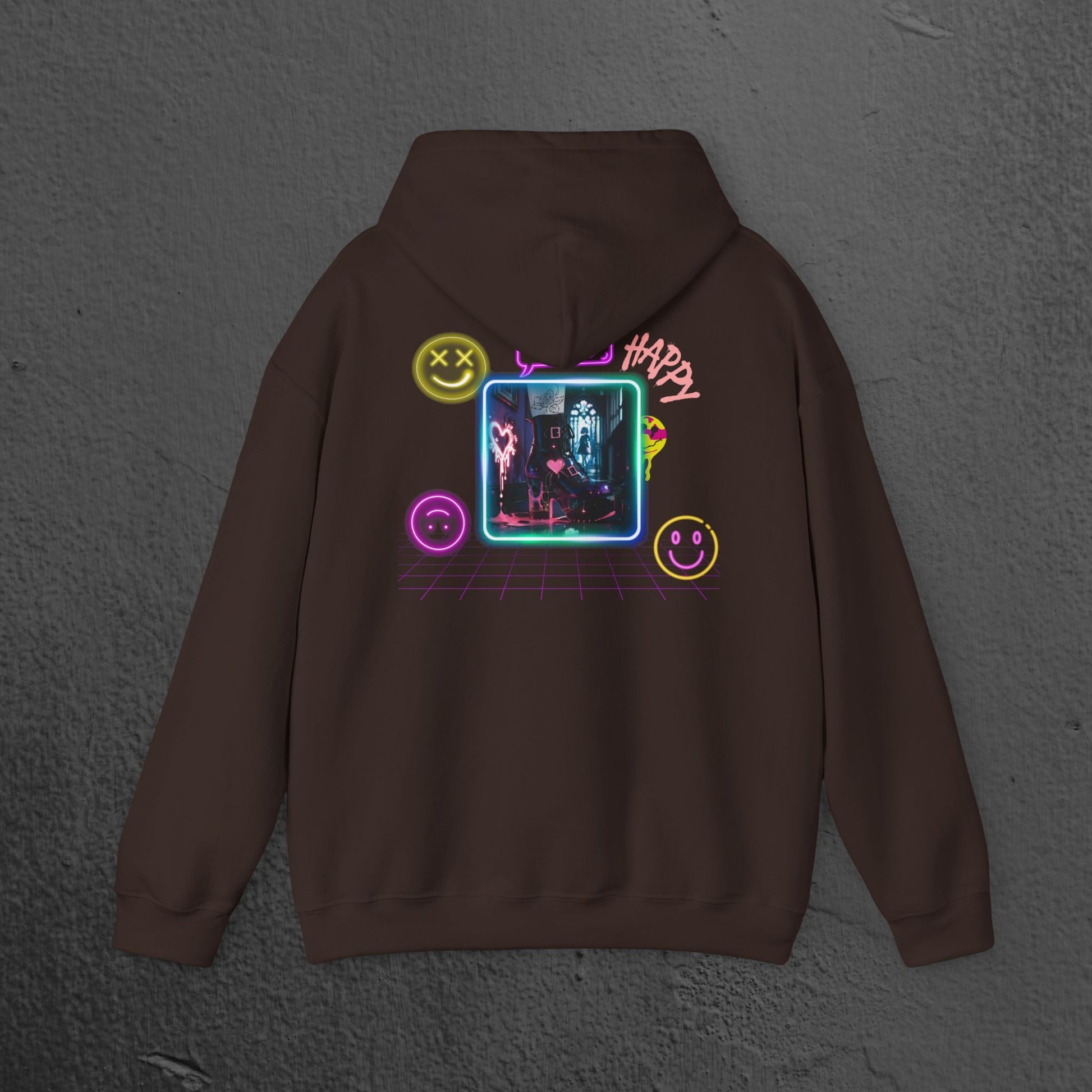 Neon Smiley Face Collage Hoodie Printify