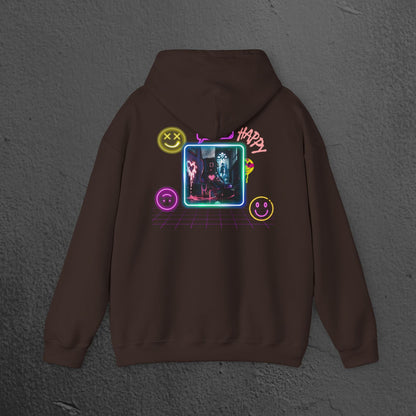 Neon Smiley Face Collage Hoodie Printify
