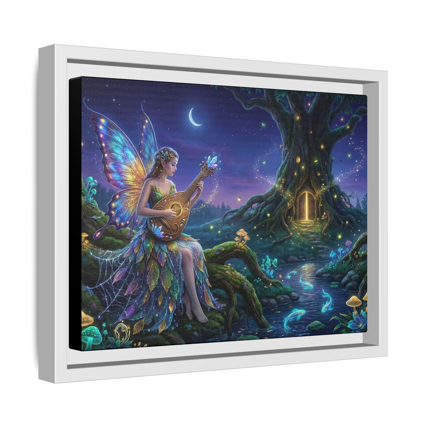 Fairy Musician Painting, Matte Canvas Framed Fantasy Wall Art Printify