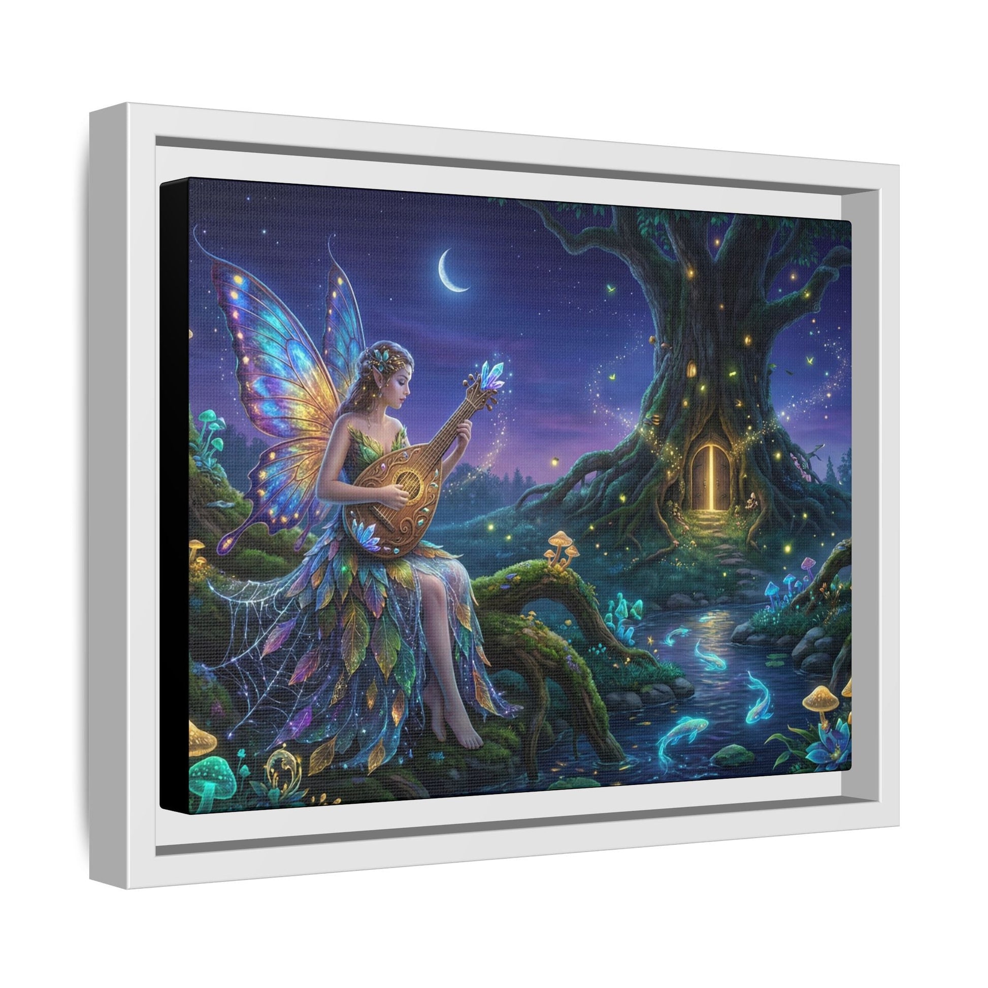 Fairy Musician Painting, Matte Canvas Framed Fantasy Wall Art Printify