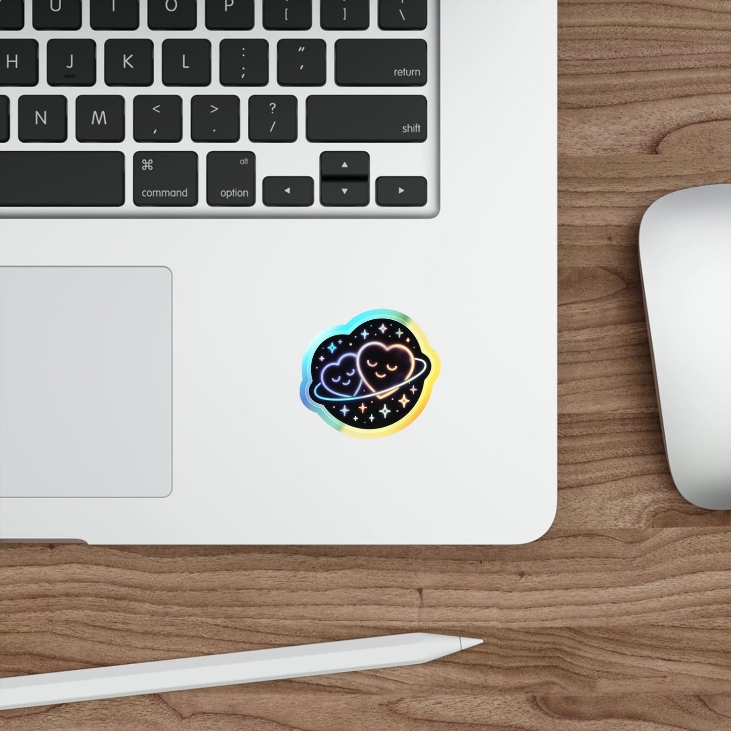 Holographic Heart Planet Die-Cut Sticker, Cute Space Neon Vinyl Sticker Printify