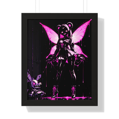 Framed Poster, Neon Pink Fairy Girl Art Print, Dark Vaporwave Wall Decor Printify