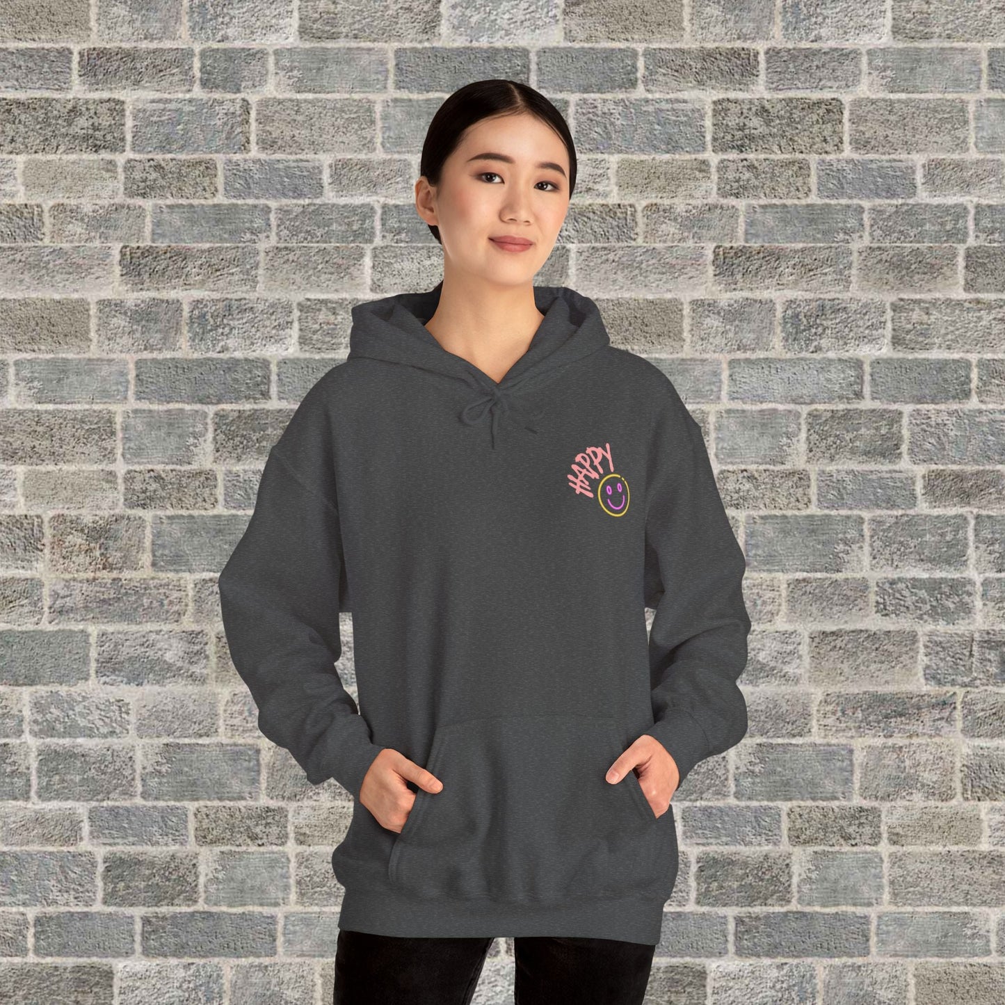 Neon Smiley Face Collage Hoodie Printify