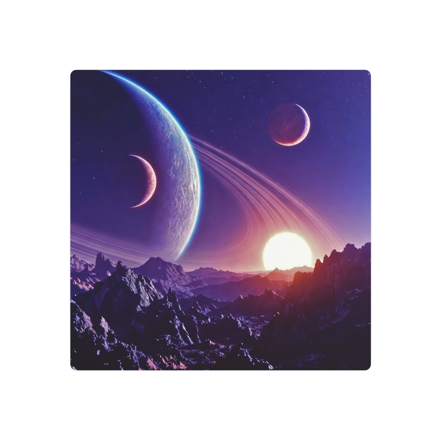 Cosmic Planet Sunset Metal Art Sign | Space Landscape Wall Decor Printify