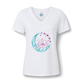 Crescent Moon & Lotus Graphic V-Neck Tee