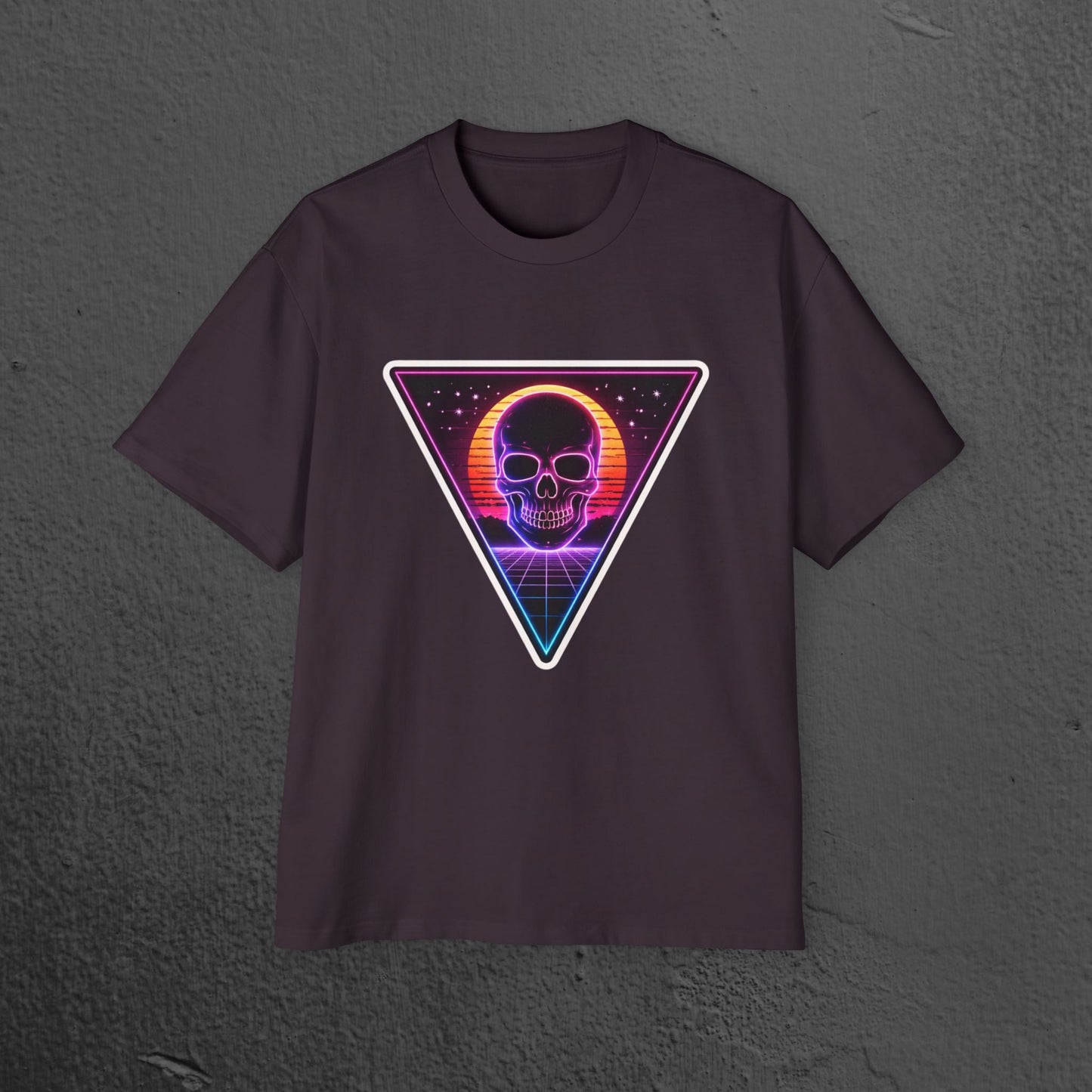 Retro Vaporwave Skull Tee/ Neon Triangle 80s Aesthetic Oversized Shirt Printify