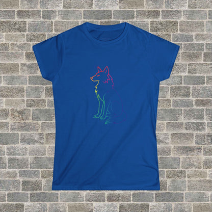 Rainbow Line Art Wolf T-Shirt