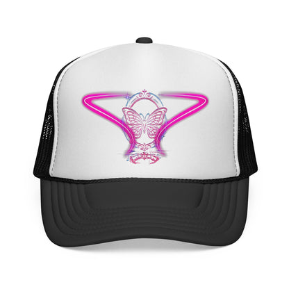 Neon Butterfly Trucker Cap, Retro Vaporwave Mesh Hat Printify