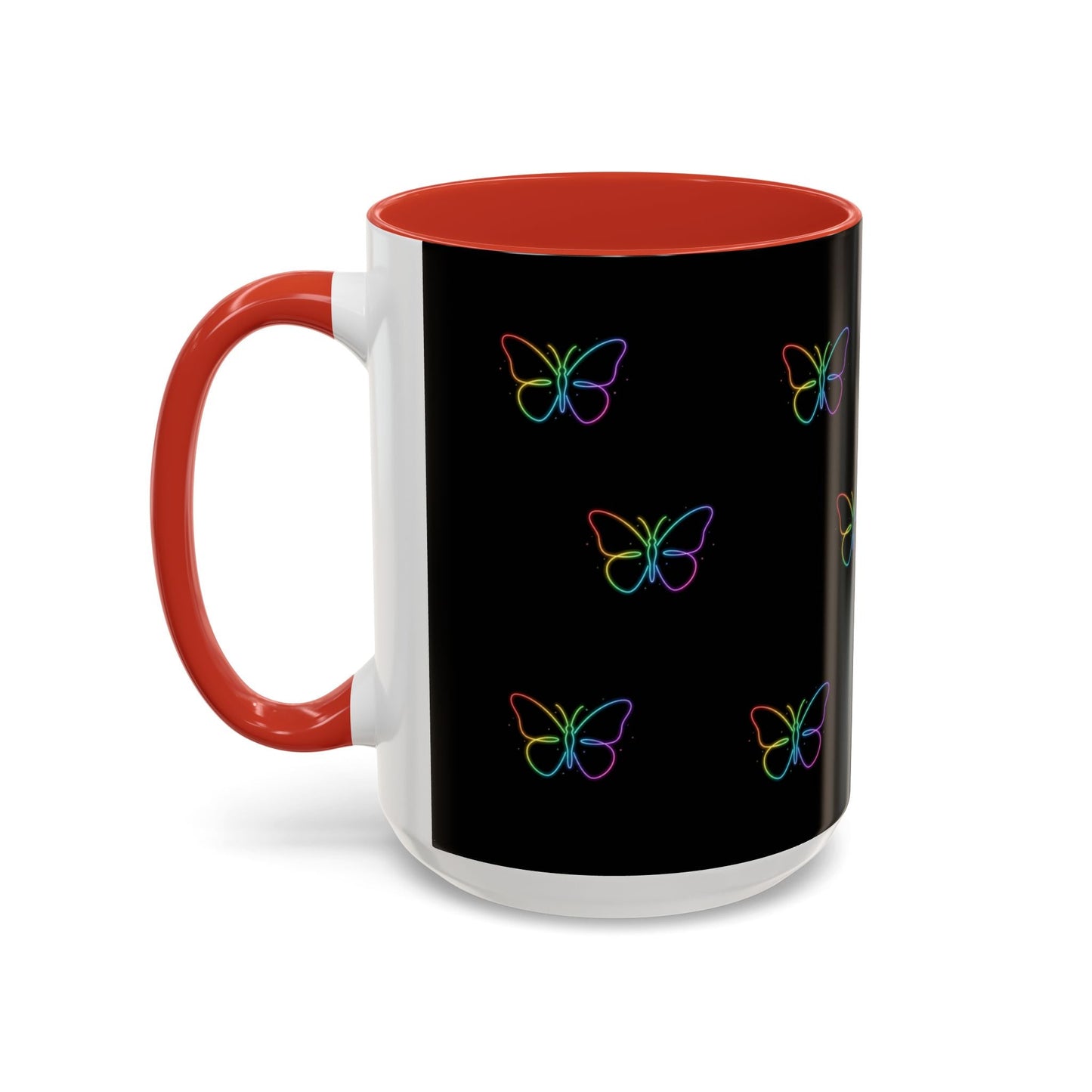 Rainbow Neon Butterfly Mug | Black Accent Coffee Mug Printify