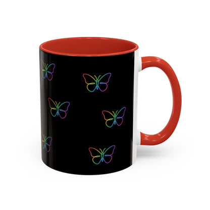 Rainbow Neon Butterfly Mug | Black Accent Coffee Mug Printify