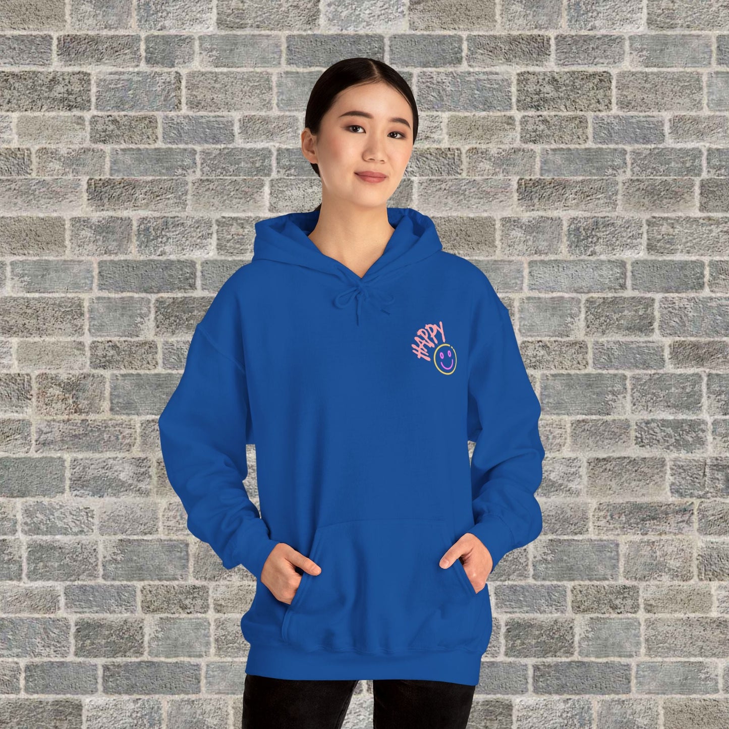 Neon Smiley Face Collage Hoodie Printify