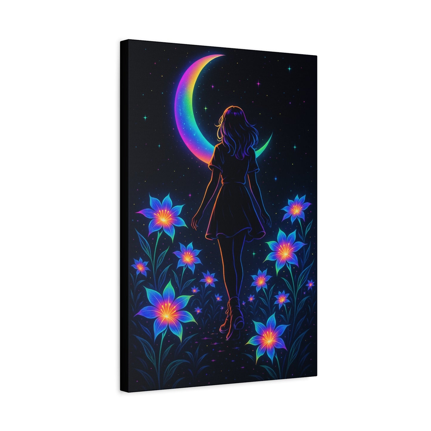 Neon Moon Girl Canvas Printify