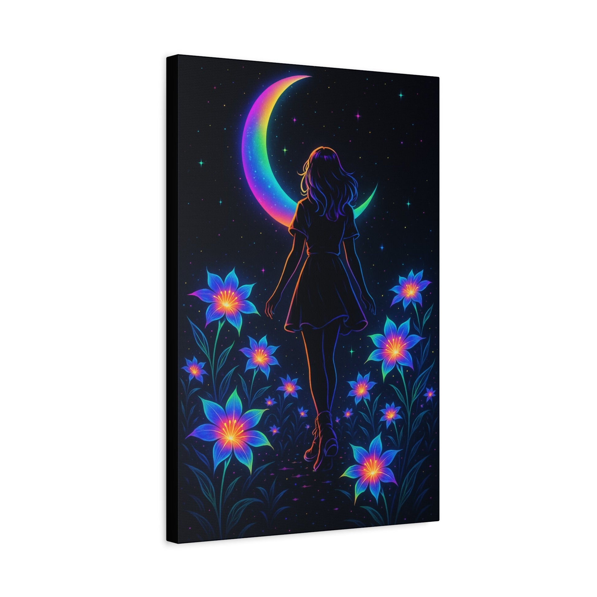 Neon Moon Girl Canvas Printify