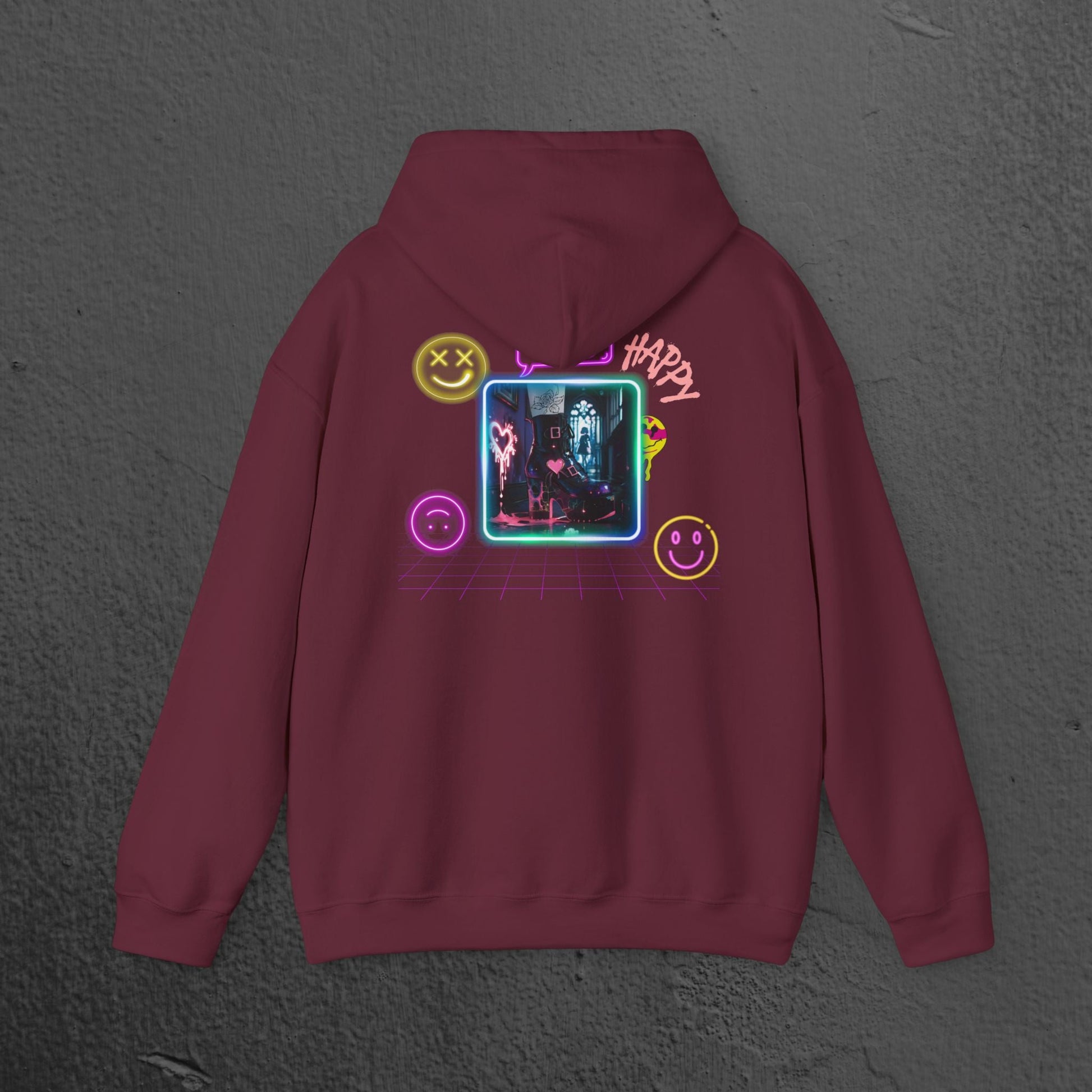 Neon Smiley Face Collage Hoodie Printify