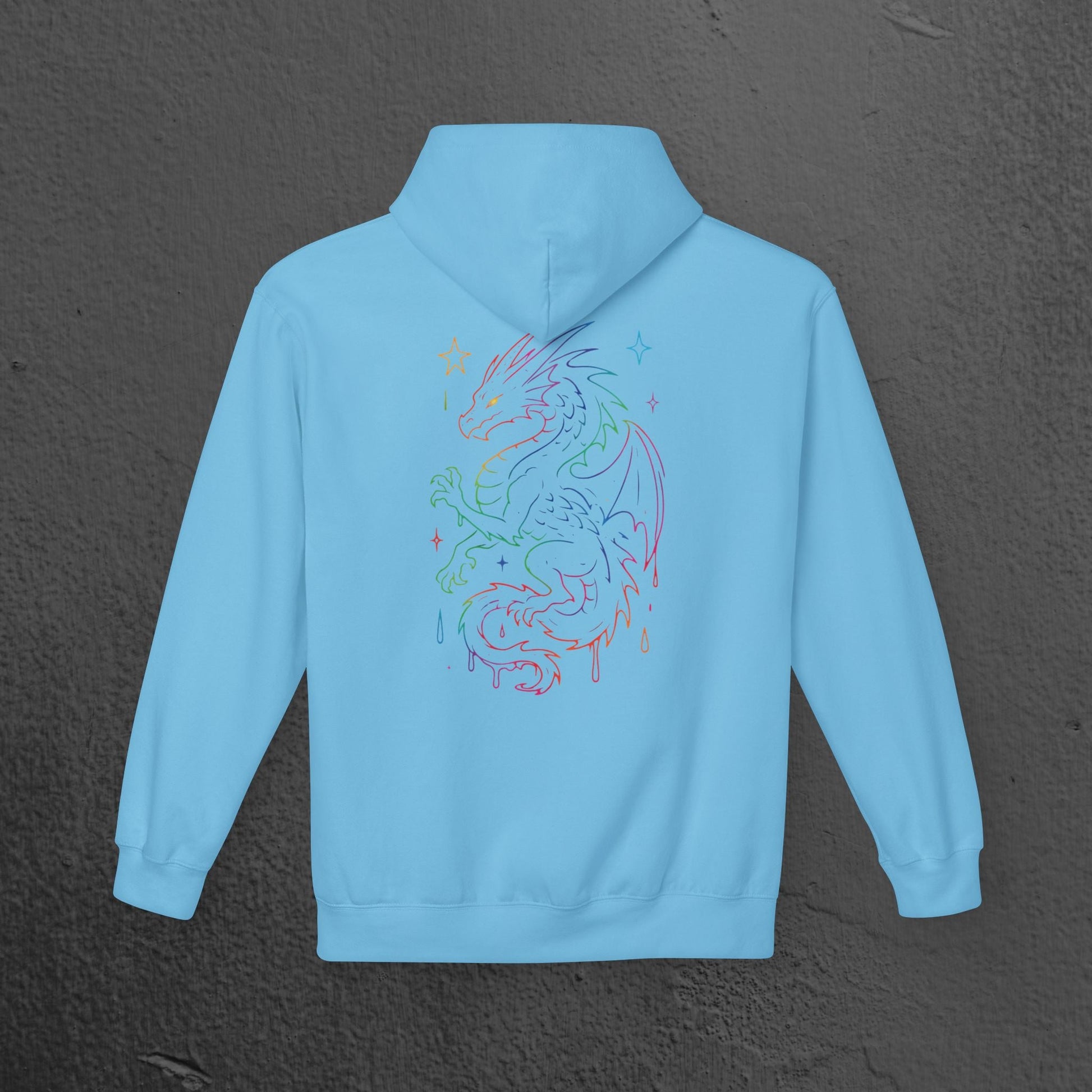 Neon Line Art, Rainbow Dragon Hoodie Printify
